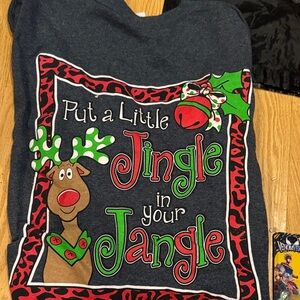 Gildan Charcoal Long Sleeve Tee with Holiday Reindeer Design